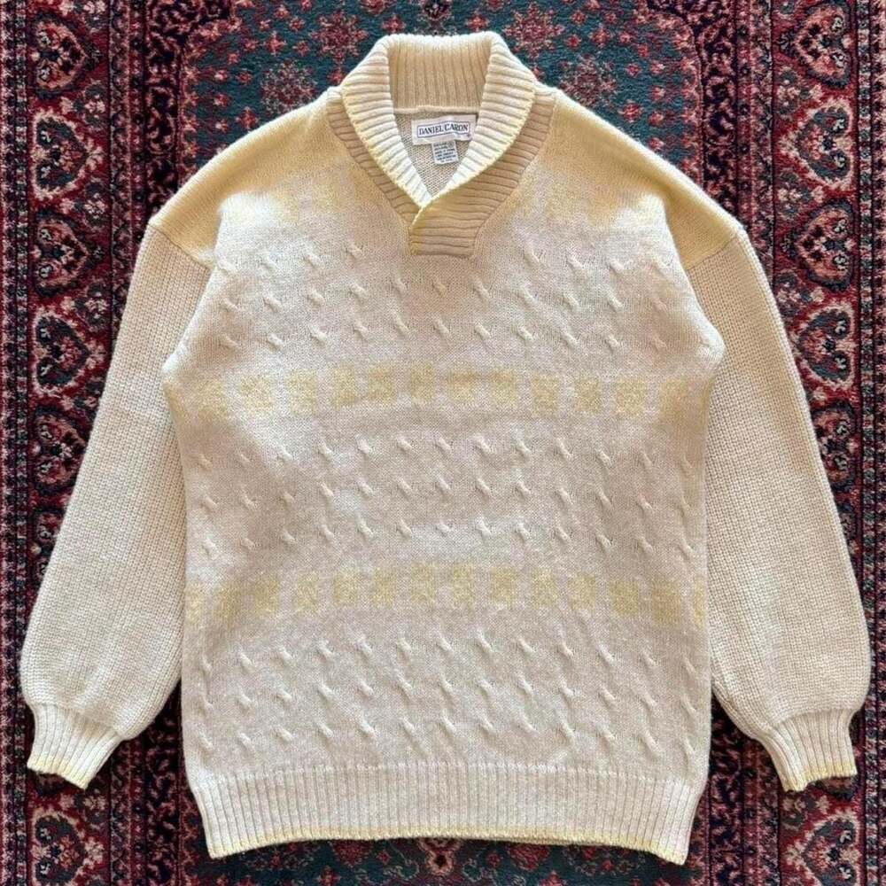 Daniel Caron Vintage Shetland Wool Shawl Collar Sweater Size S
